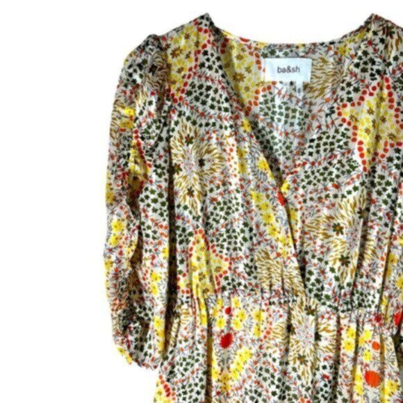 ba&sh | Women's Floral Orange Yellow Gold Thread Ruffle Dress Size Small - Picture 3 of 11